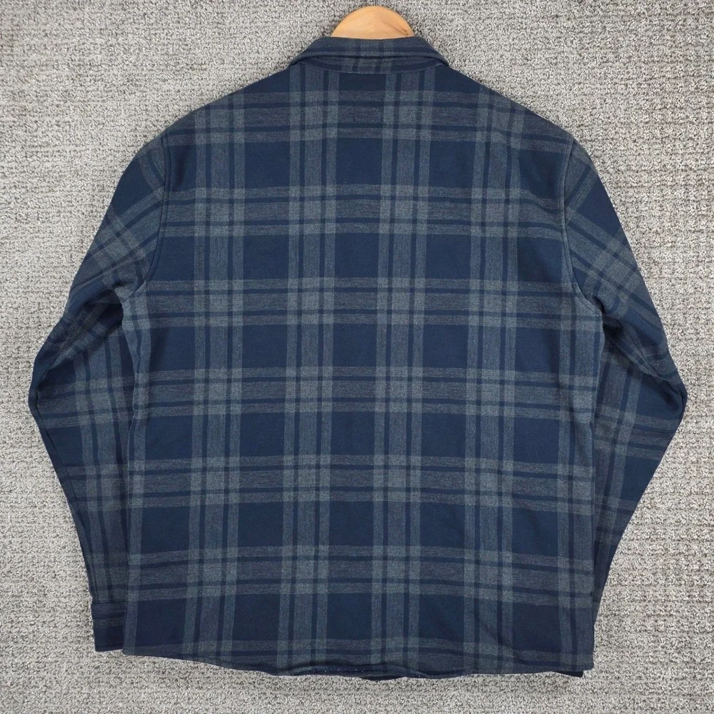 Vuori Coastside Mens XL Plaid Fleece Lined Snap Flannel Shirt Jacket Blue Gray